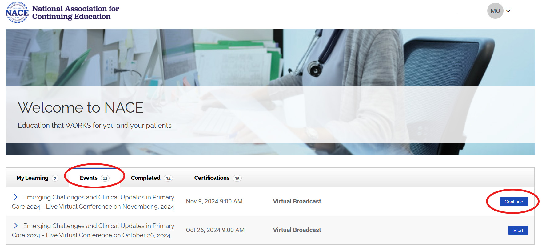 NACE Claim Credit In Progress Tab Image